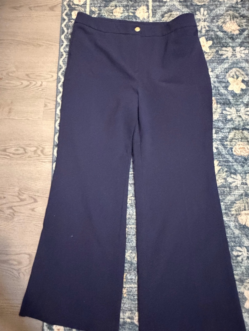 Talbots Navy Boot-Cut Pants with Gold Button